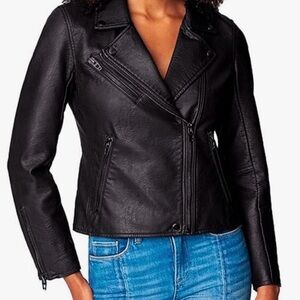 Blank NYC Black Onyx Vegan Leather Motorcycle Jacket Womens Moto Jacket X-Small